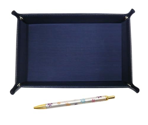Japanese-made textured cowhide leather pen tray blue floral pattern ballpoint