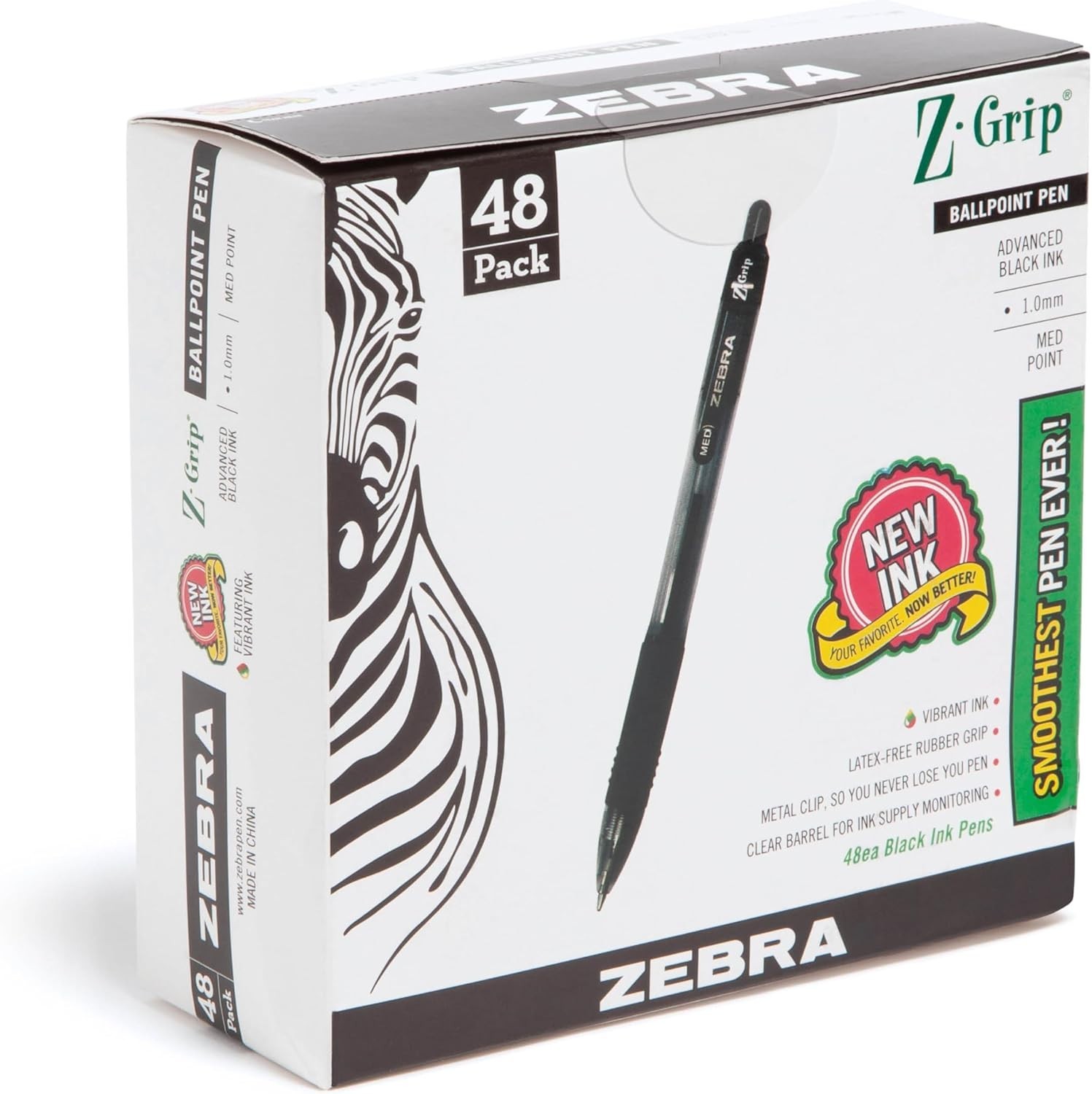 Z-Grip Retractable Ballpoint Pens, 48 Black, 1.0mm Medium, Ergonomic