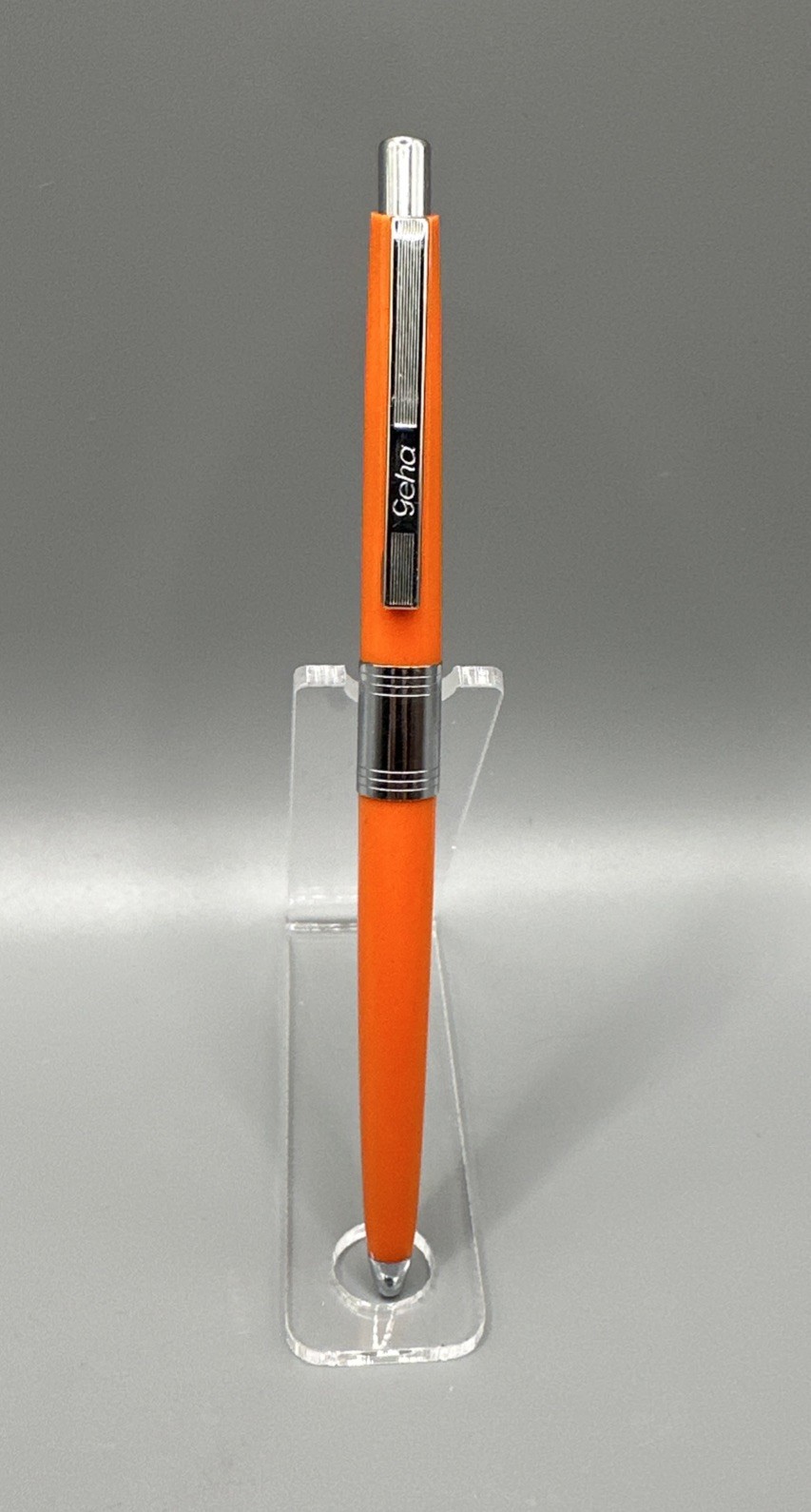 Geha Ballpoint Pen Orange Chrome Very Rare 1950’s Works Clicker Does Not 1068