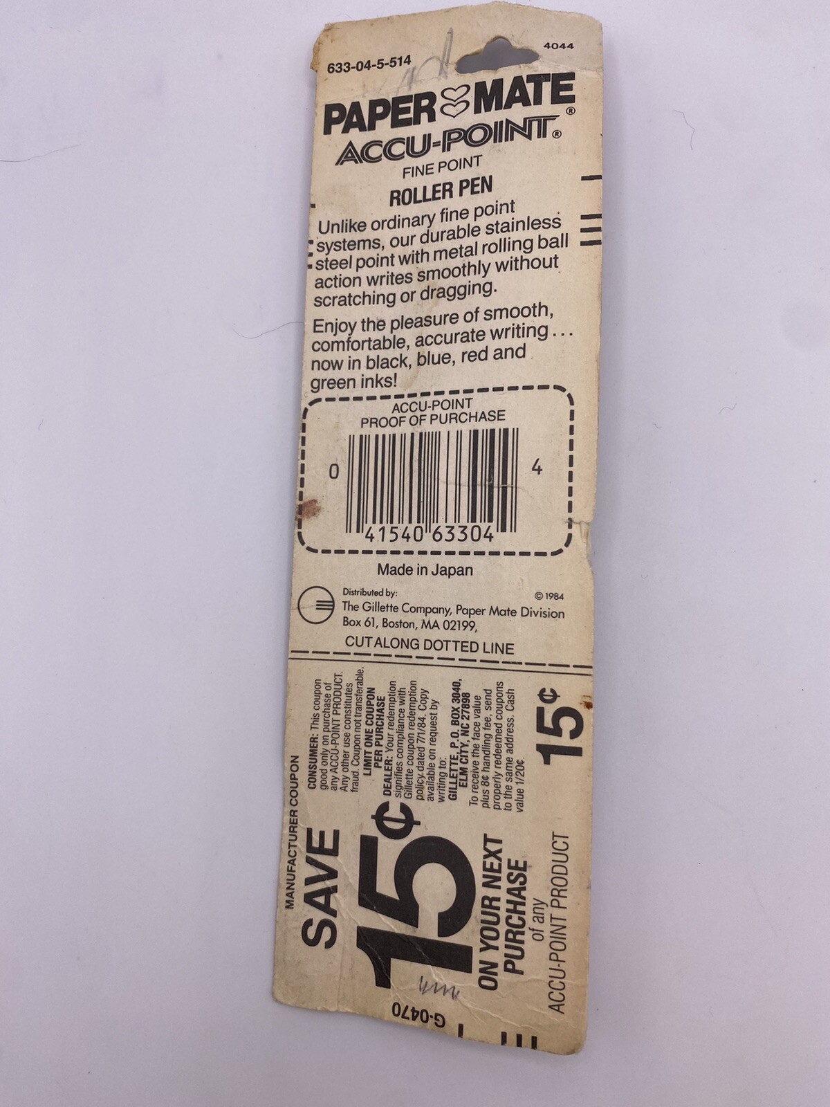 1984 Paper Mate Accu-Point Fine Point Roller Pen Black Ink Made In Japan [New]