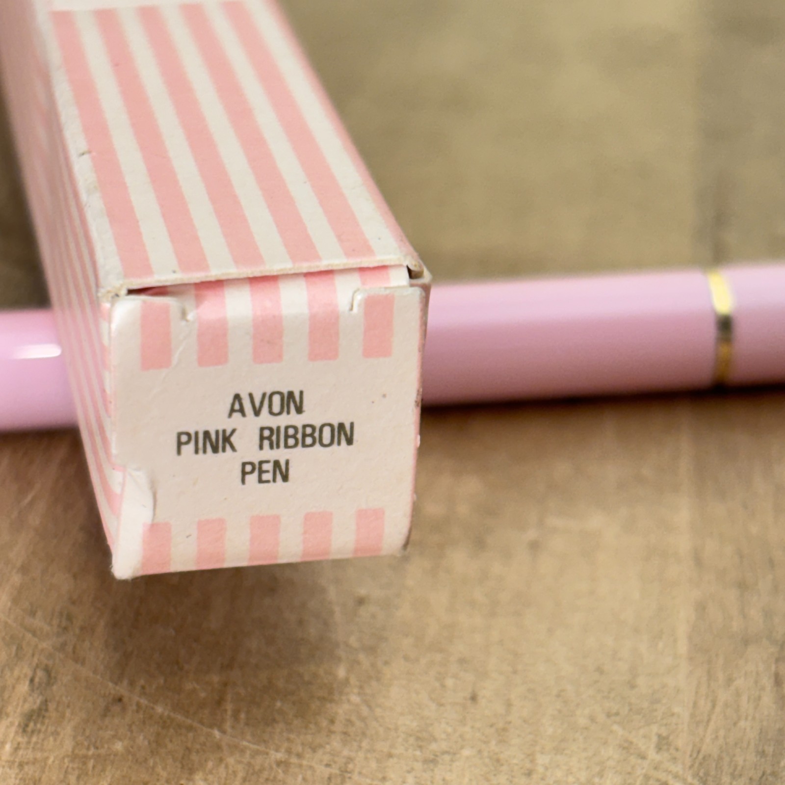 1995 Avon Pink Ribbon Pen, Enamel w Gold Tone Detail, Breast Cancer, Orig Box