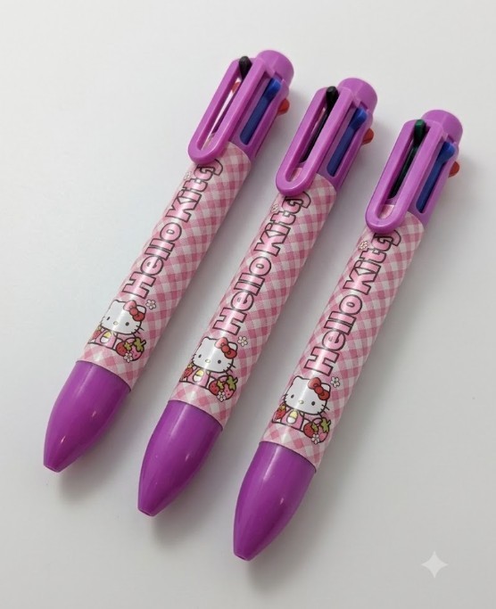 Qty 3 Hello Kitty 6 Color Multi Ink Ballpoint Pens Sanrio School Gift Set New
