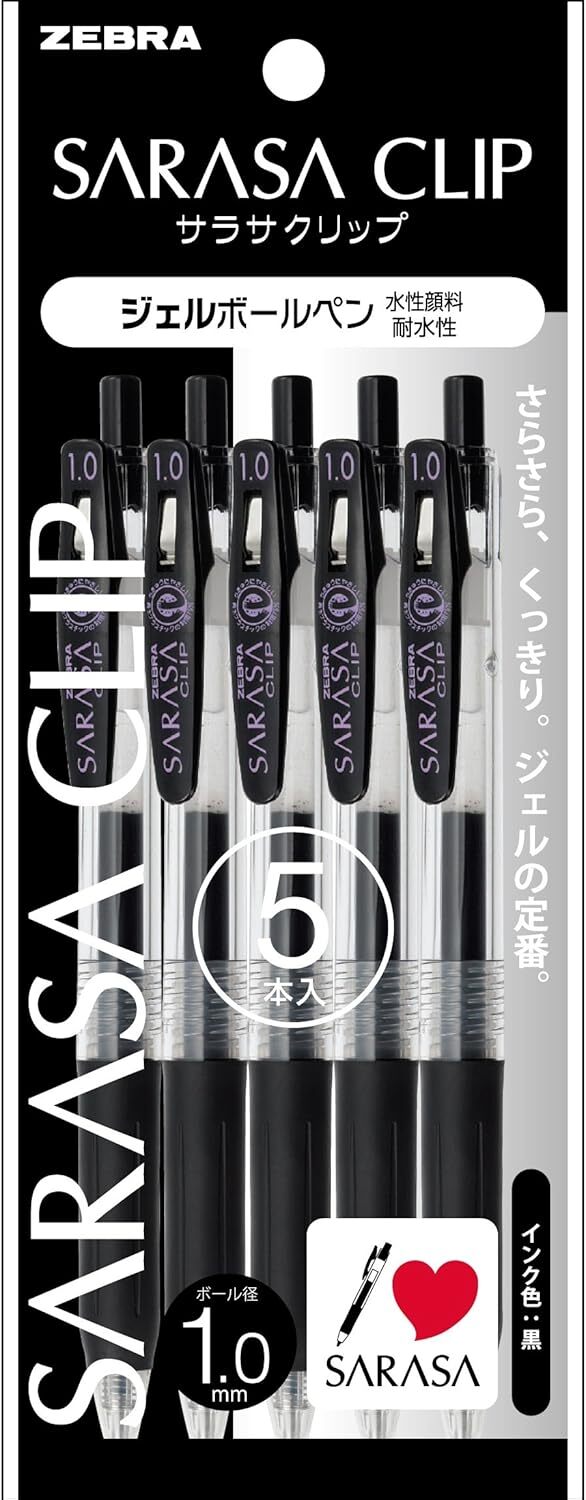 Zebra Sarasa Clip 1.0mm Black P-JJE15-BK5 1 Count (Pack of 5),