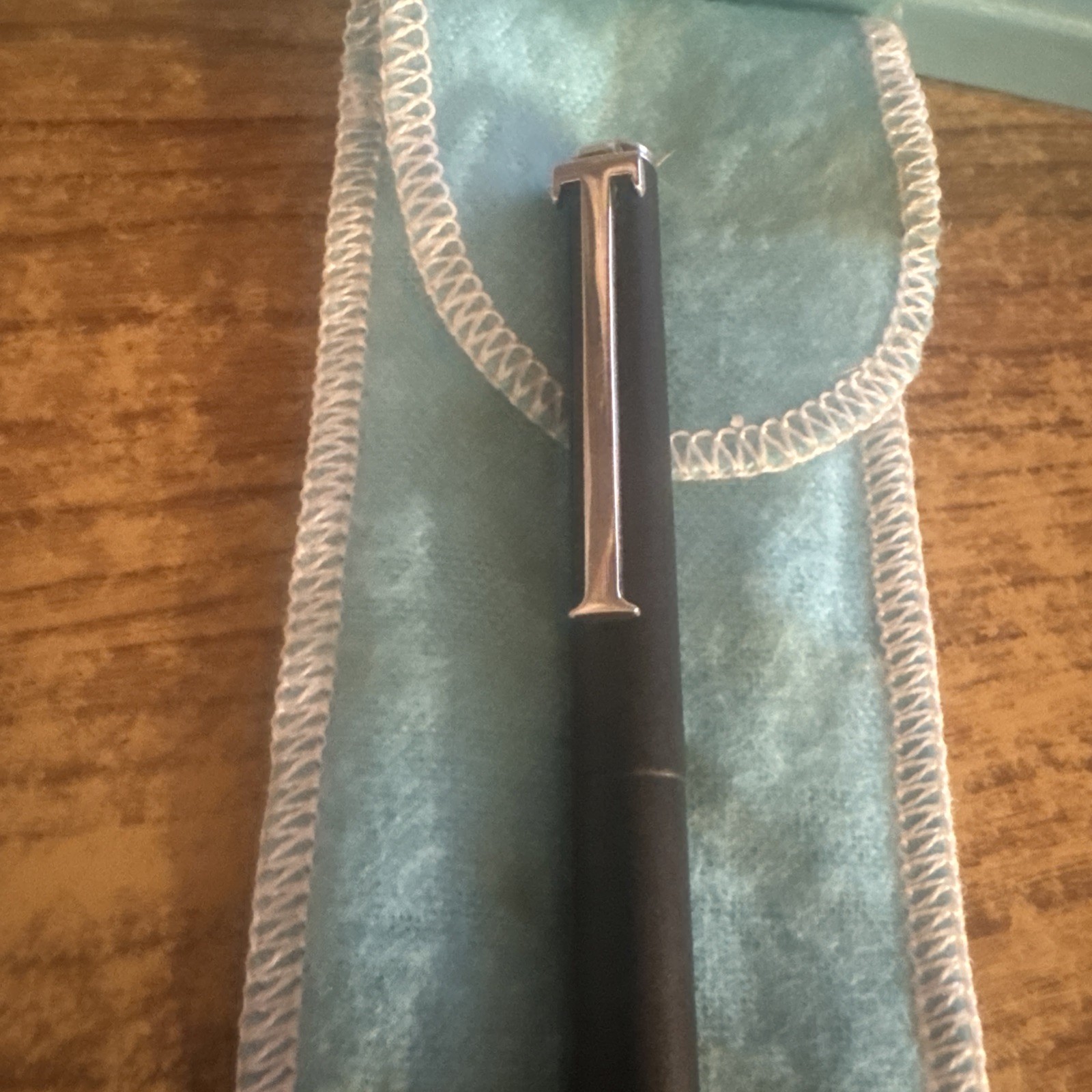 Tiffany & Co. Pen T Clip Black Enamel Sterling Silver 925 Clip With Box & Pouch