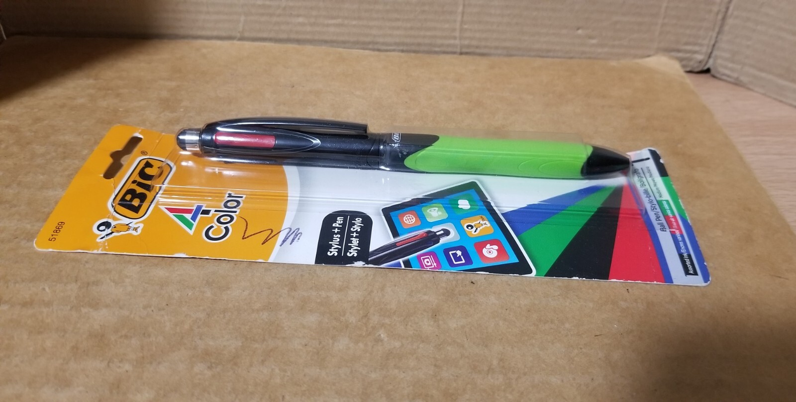 BIC 4 Color Stylus + Ball Pen Grip Medium Point Black Red Green Blue, New Sealed