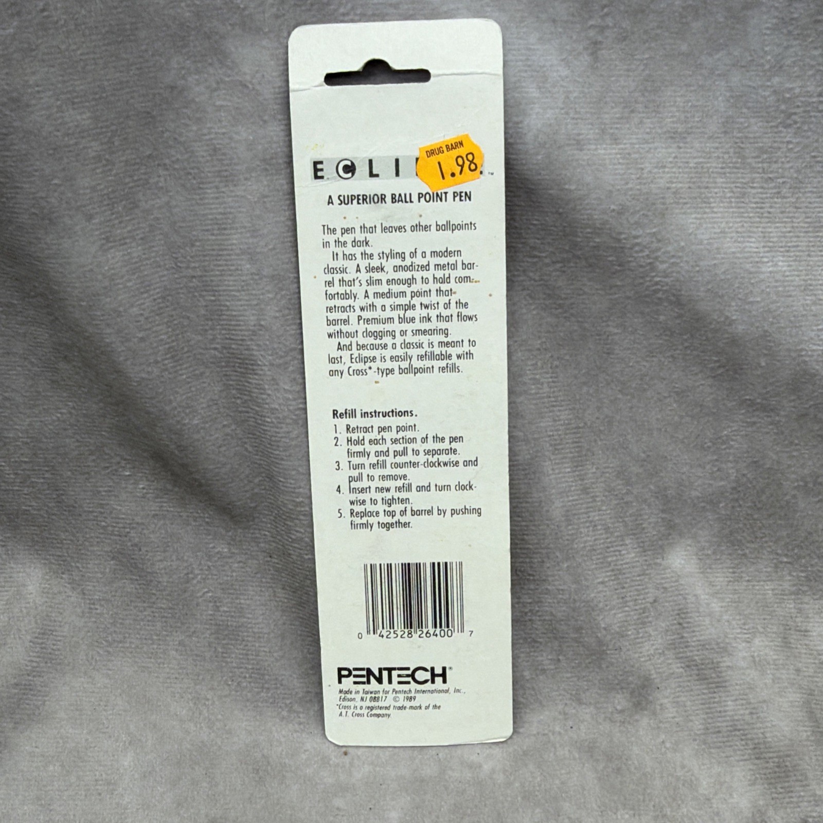 Vintage Pentech Eclipse Purple Ballpoint Pen Fine Point Ink Refill Prop 1989 NOS