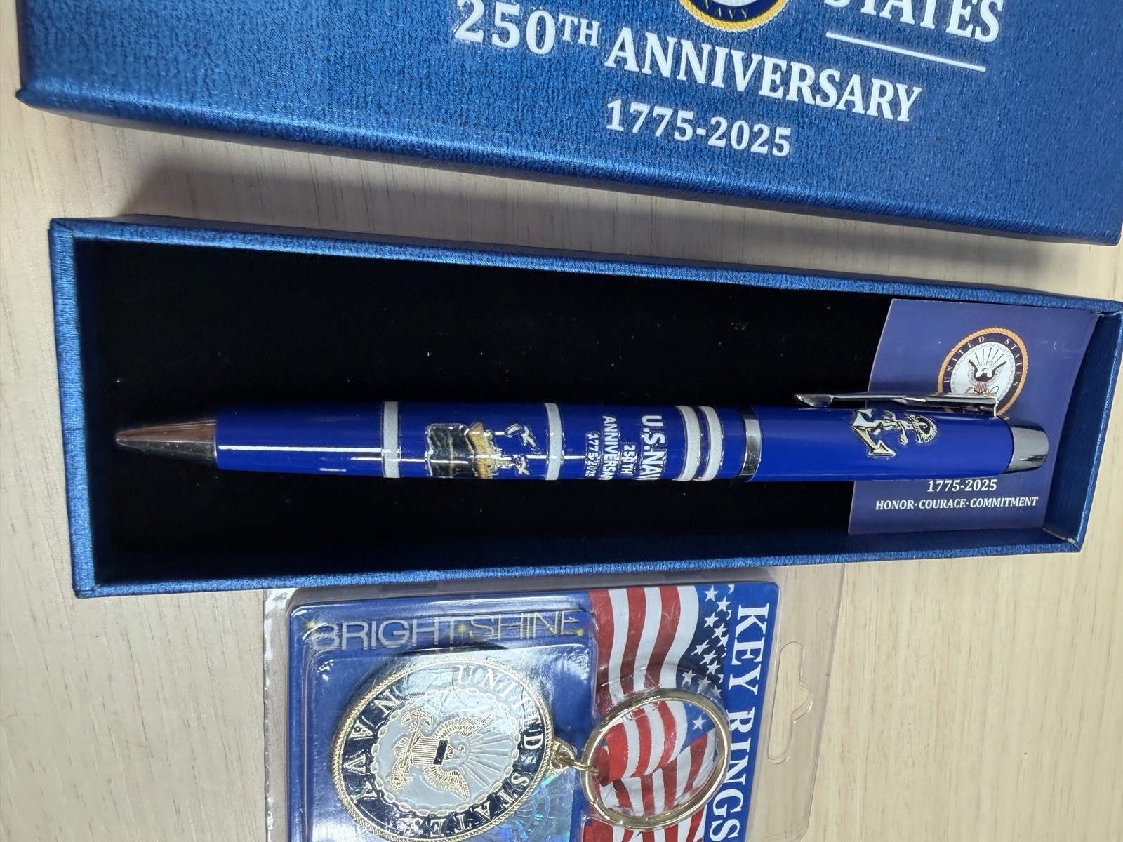 U.S. Navy 250th Anniversary Commemorative Pen (1775–2025) & Keychain