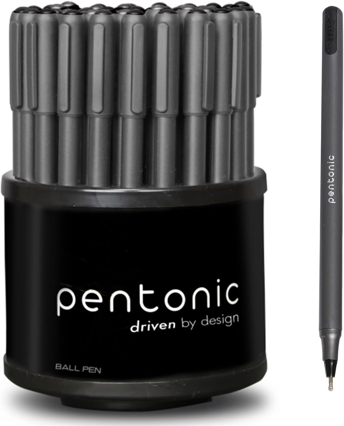 Pentonic Ballpoint Pens in Pen Organizer, Bulk 50 Count, Black Ink, 1.0 Mm Mediu