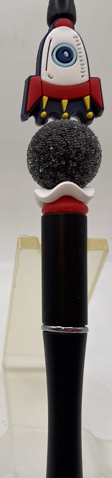Beaded Ballpoint Pen…retro Space Rocket Red And Black Bead