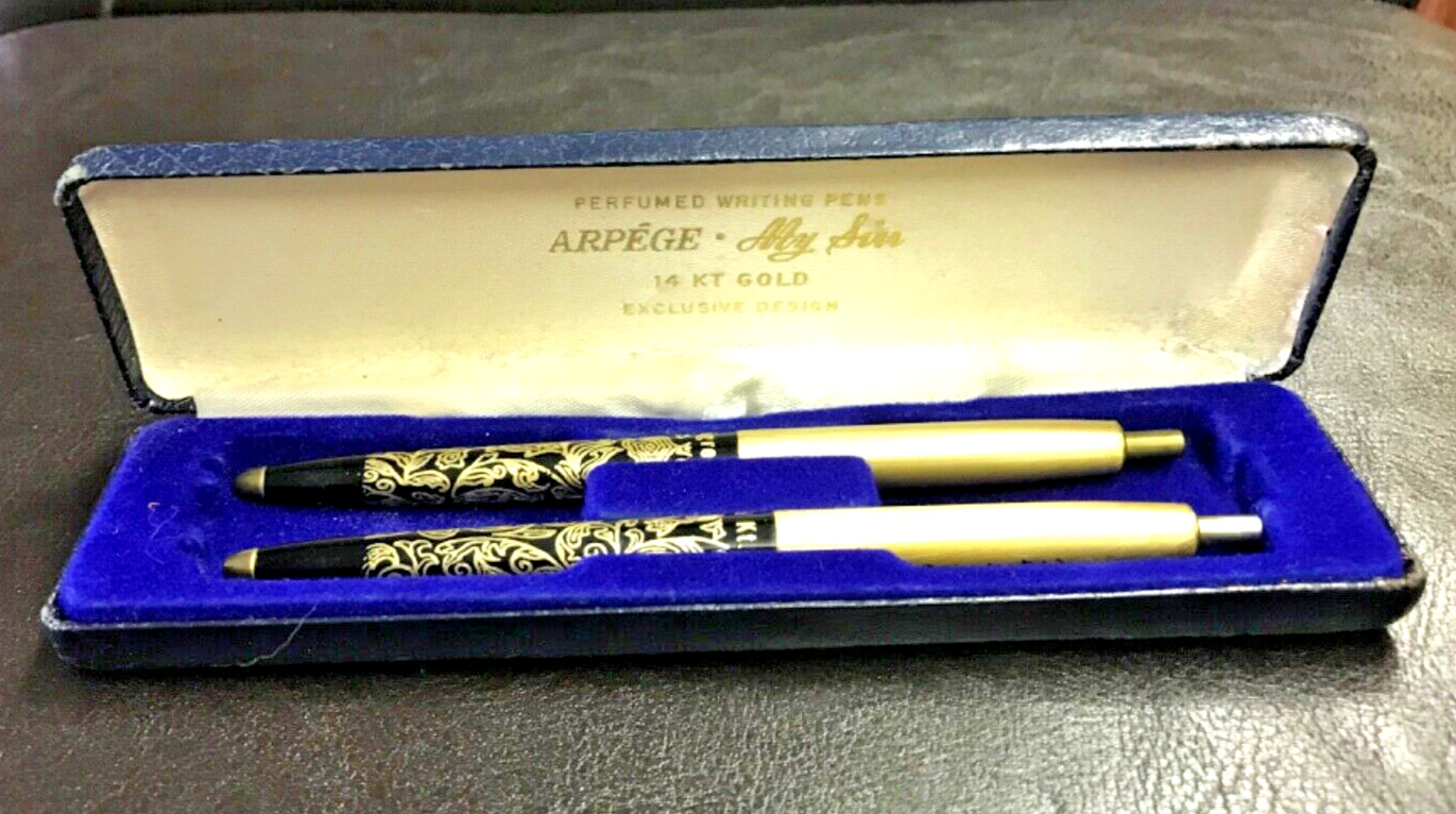 Antique Arpege My Sin 14k Gold Filigree perfumed writing pens