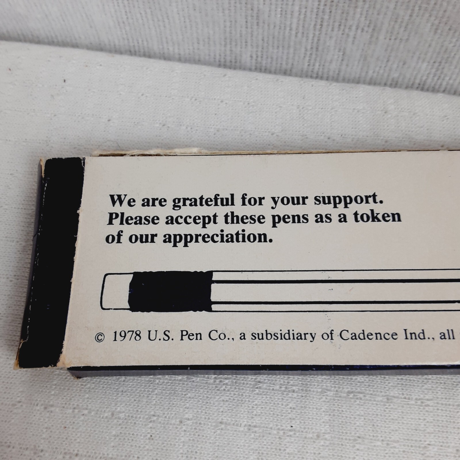 Thank You 1978 US Pen Company Set of 7 Ball Point Pens DRIED UP with Erasers New