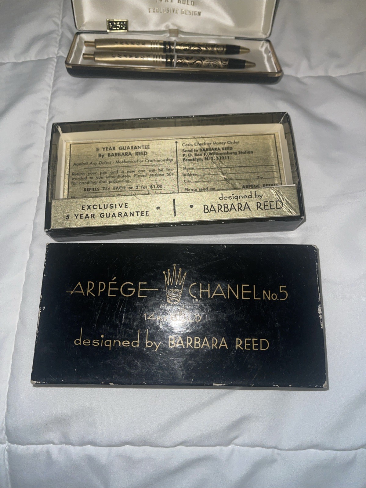 RARE! Arpege Chanel No.5 14k Gold Ballpoint Pen Set in Original Packaging
