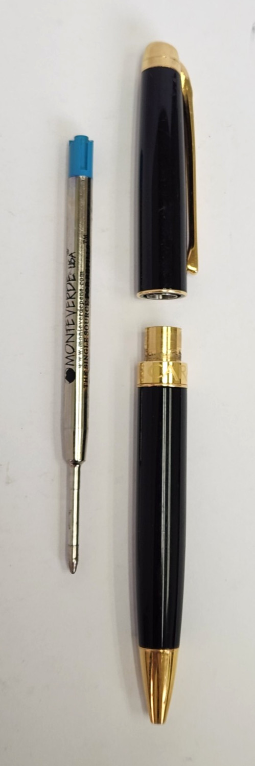 Caran d’Ache Leman Ballpoint Pen Gold-Plated Trim Ebony Black Twist Blue Ink