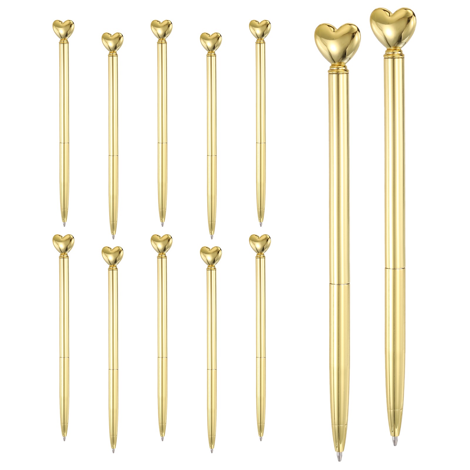 Heart Pens 1.0 mm Black Ink 12 Pcs Metal Cute Pens Ballpoint, Electroplated Gold