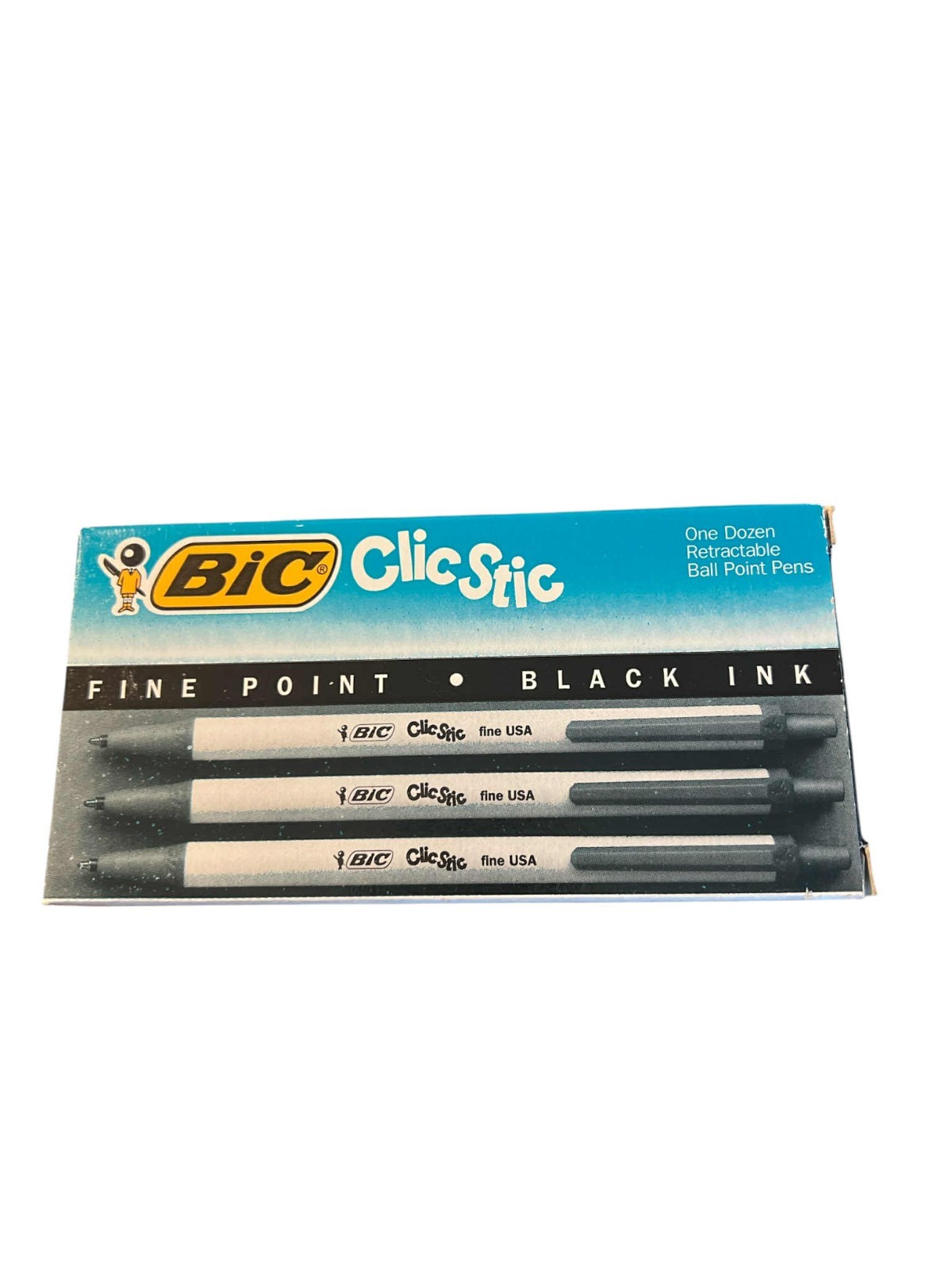 Vintage 1992 BIC CLIC STIC Fine Point Black Ink Pens #CSF11 NEW Open Box Of 10