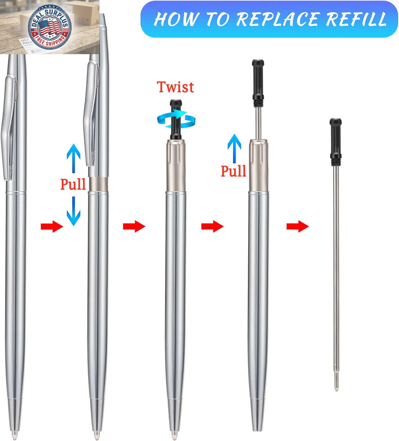 6 Pieces Silver Slim Metal Ballpoint Pen, 1Mm Medium Point Black Ink Smooth Wri