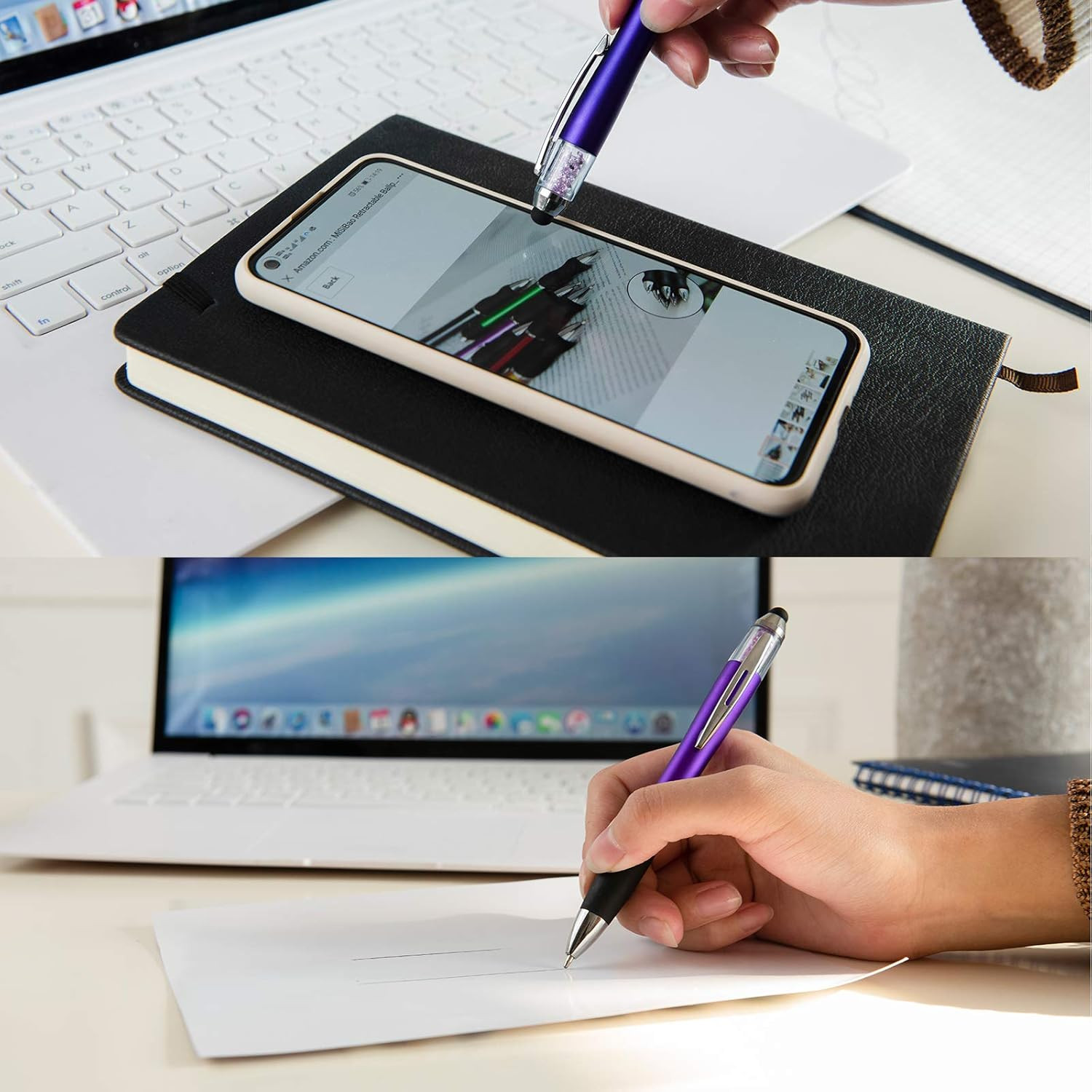 Ballpoint Writing Pens,8 Pack(5 Count+3 Refills) with Stylus Tips 1Mm Medium Poi