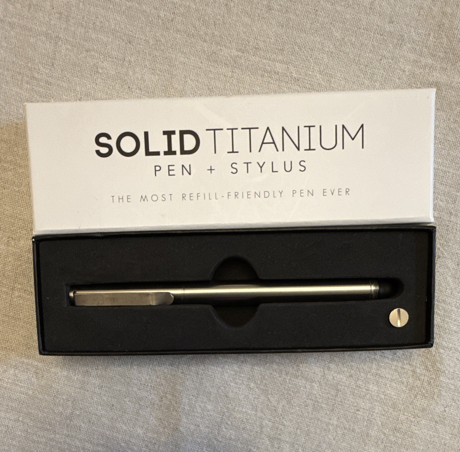 Solid Titanium Solid Titanium Ballpoint Pen with Stylus, Blue Ink, Titanium
