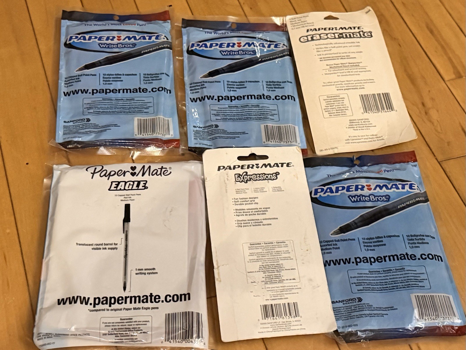 Papermate Lot 6 Packages Y2K Pens Red Blue Black Green Purple Eraser 2000s NOS