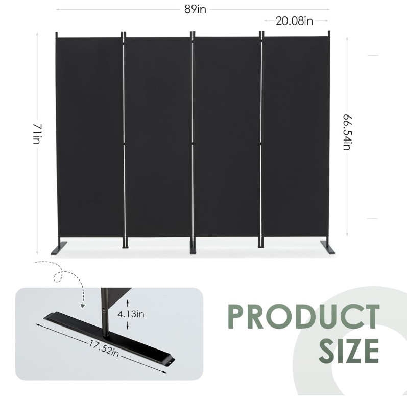 Biombo separador plegable 4 paneles 6FT, divisor de habitación portátil, Nuevo