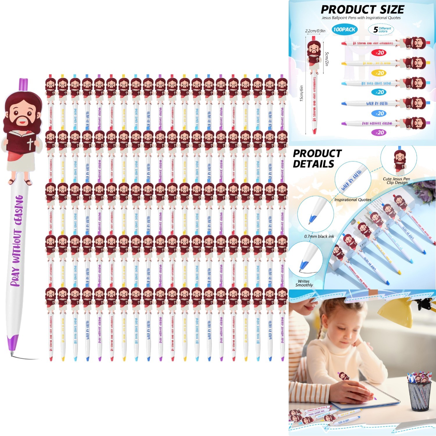 100 Pcs Christian Jesus Pens Bible Verse Ballpoint Bulk Sunday School Gift Favor