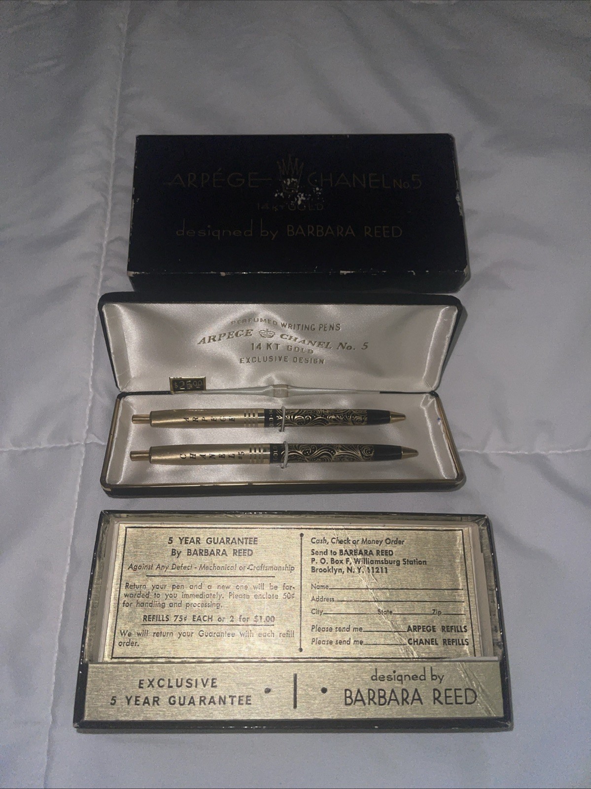 RARE! Arpege Chanel No.5 14k Gold Ballpoint Pen Set in Original Packaging