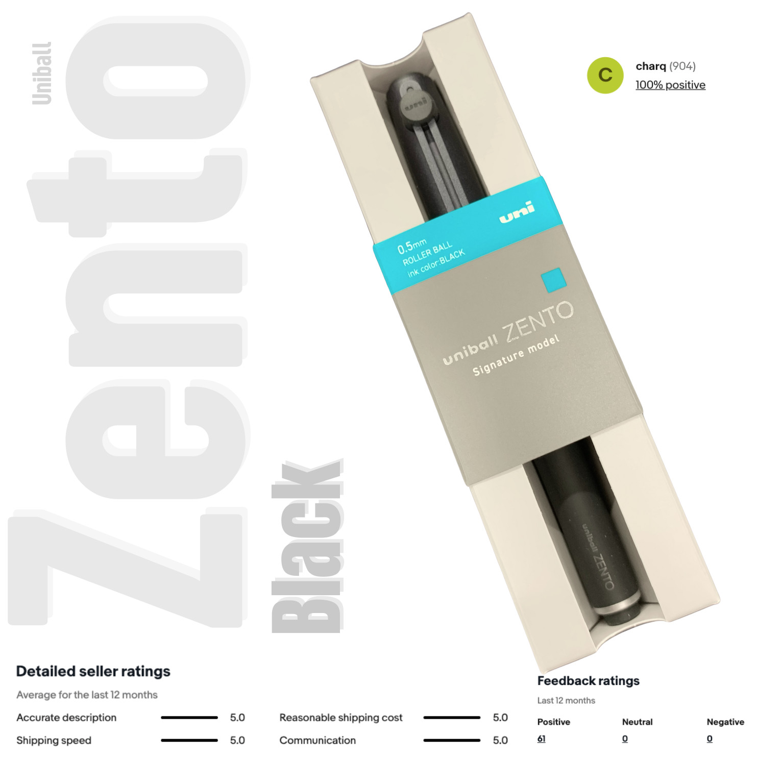 Mitsubishi Pencil Uniball Zento Signature Model Metallic Black 0.5mm