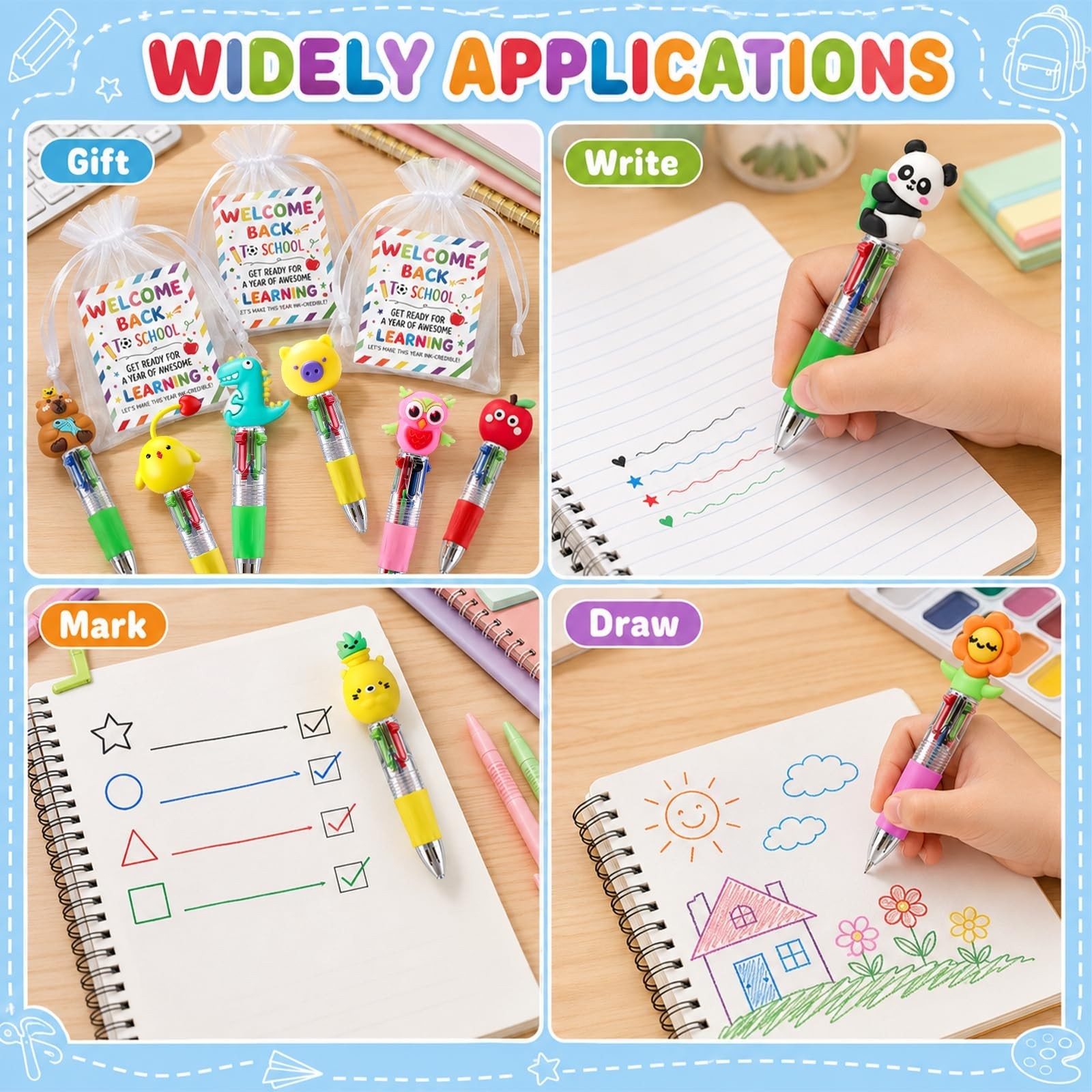 30 Pack 4-in-1 Multicolor Cute Pens for School, Office & Gifts – Retractable Fun