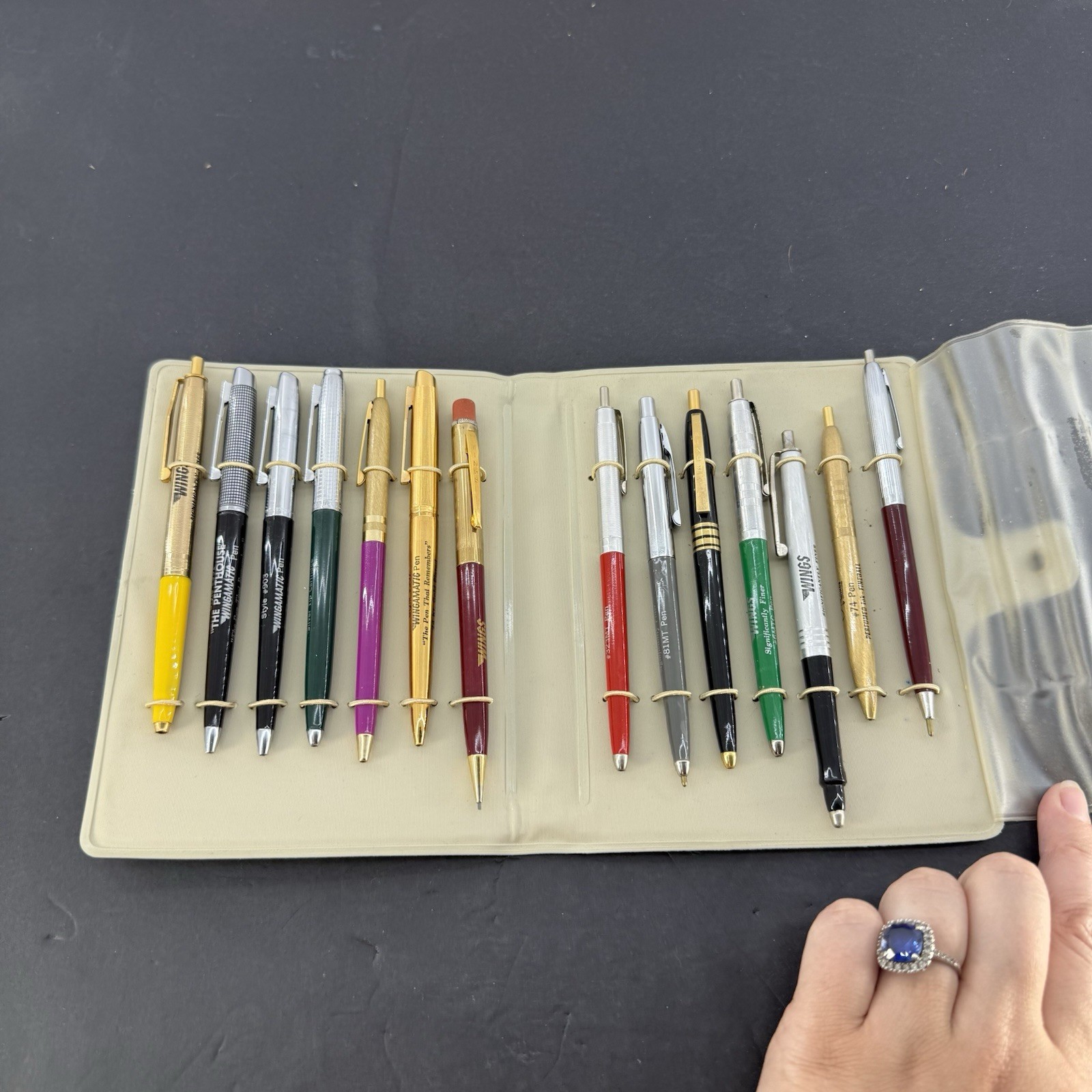 Vintage Wings Advertising Pen Collection in Organizer Case 14 Promotional Pens