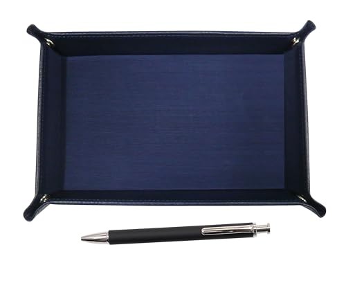 Japanese-made textured cowhide leather pen tray (blue) and extruded