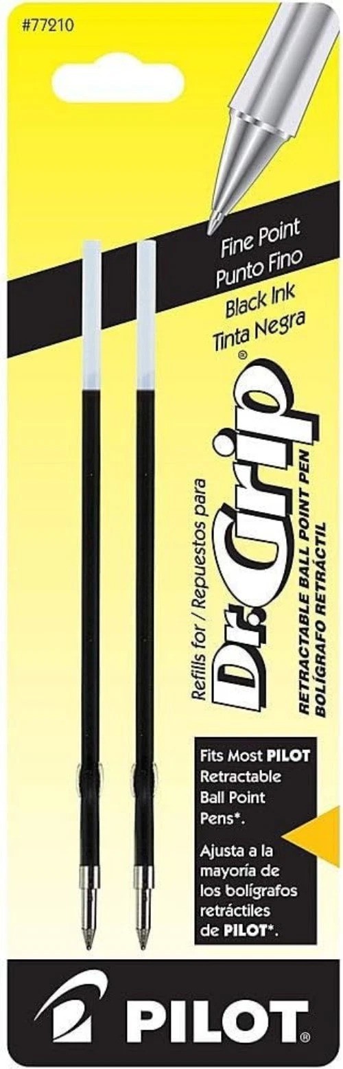 Professional Dr. Grip Ballpoint Ink Refills, Fine Point, 2-Pack – Black Ink