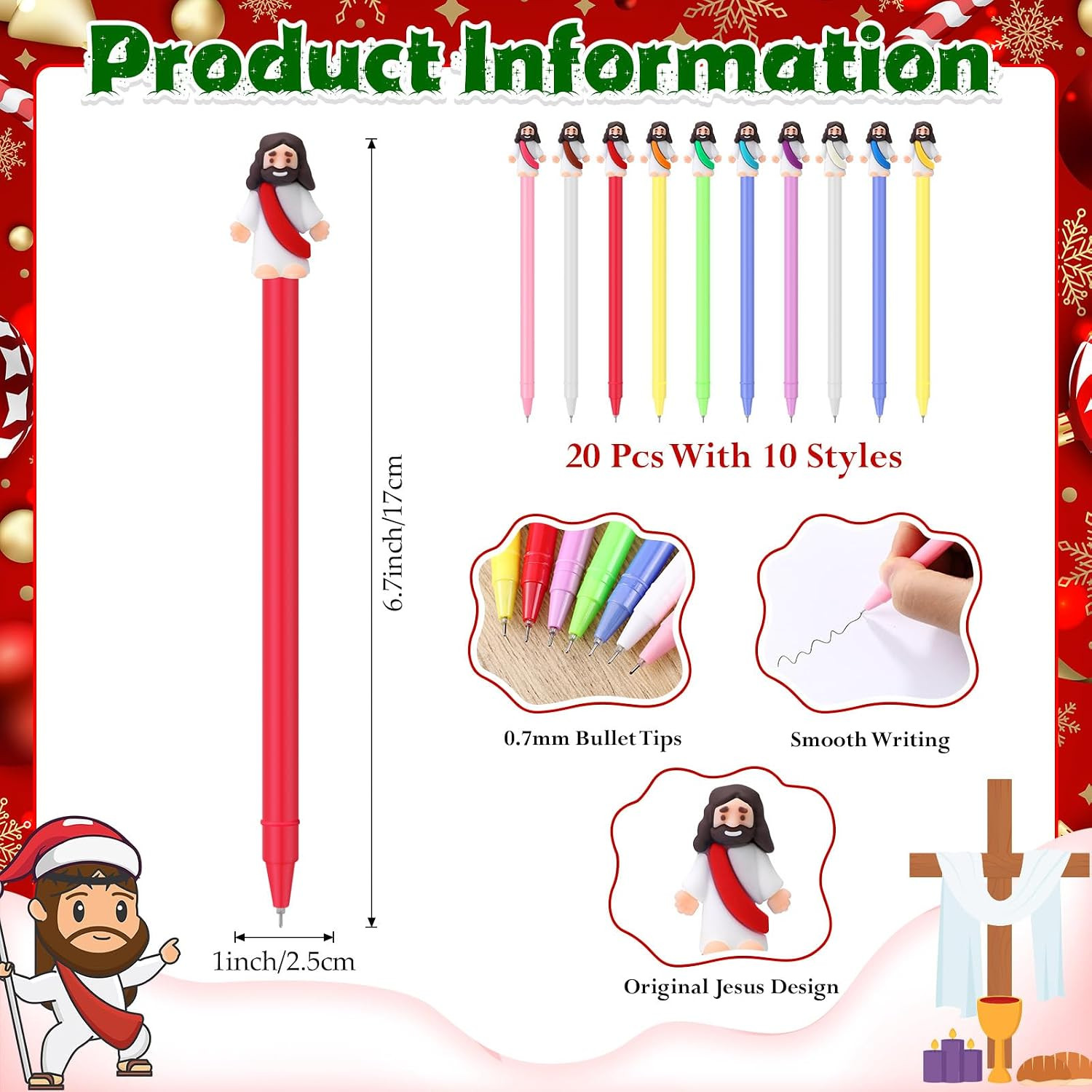 Bememo 20 Pcs Jesus Christian Pen Mini Jesus Ballpoint Black Ink Pens