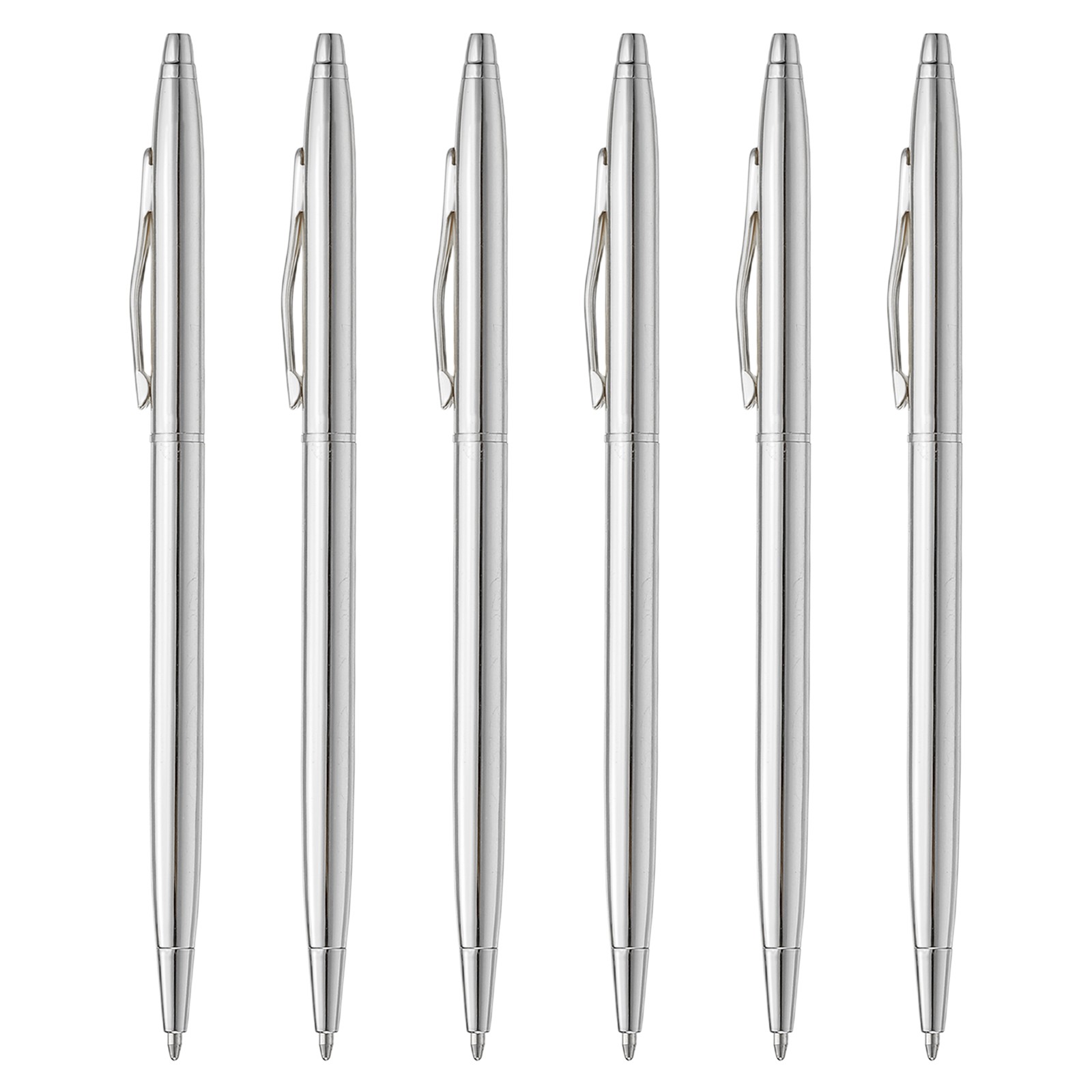 6PCS Slim Metallic Ballpoint Pen Writing Pens with Clips Style 2 Silver