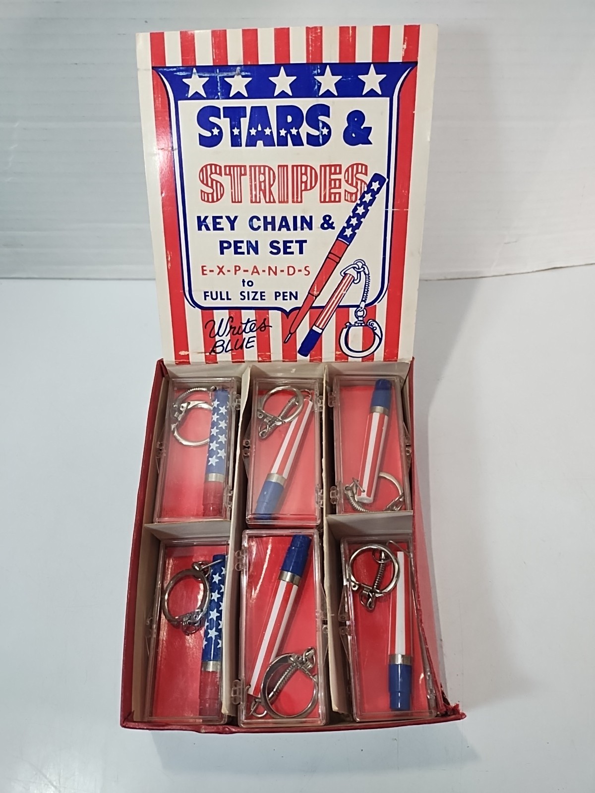 Vintage Stars & Stripes Keychain & Pen Set (Lot Of 16) In Retail Display Box USA