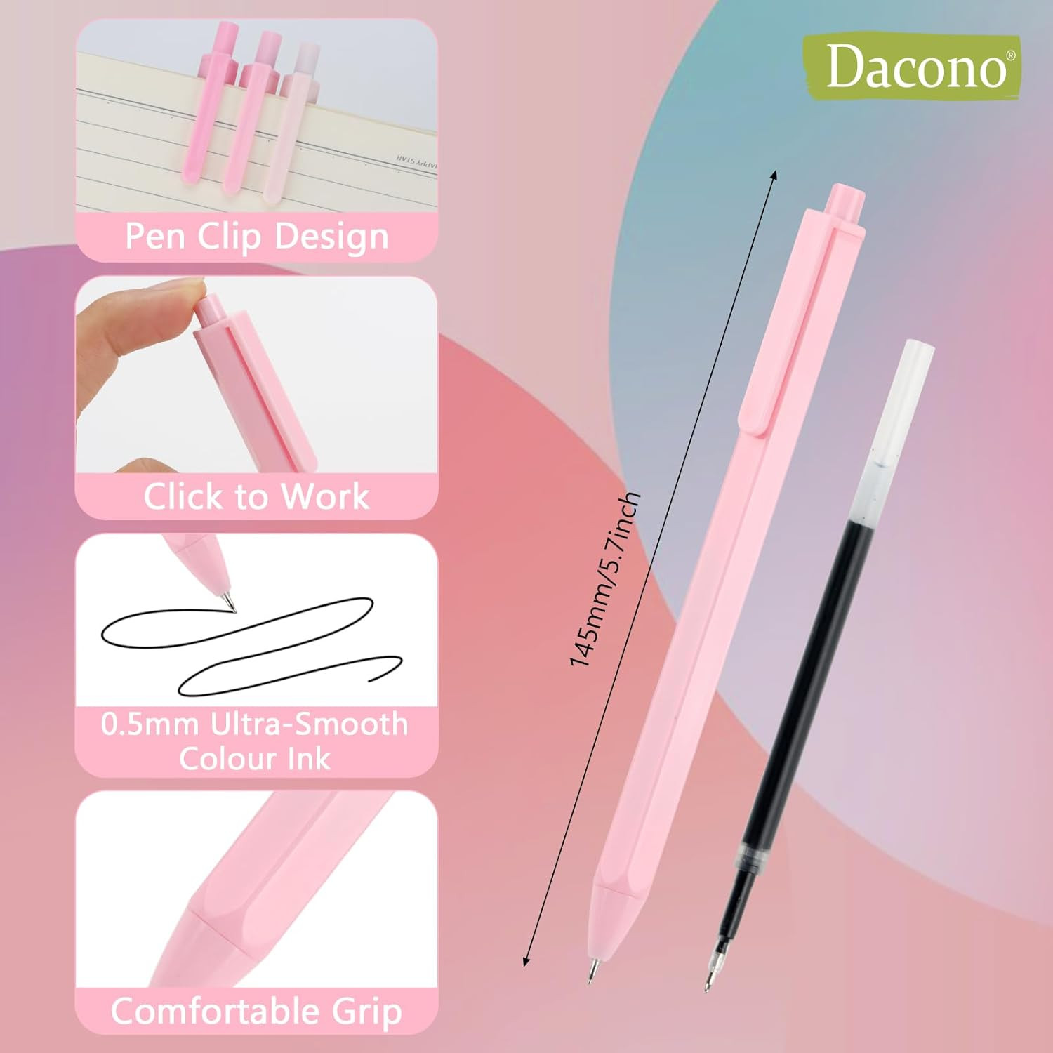 Aesthetic Ballpoint Pens – Macaron Pink Pastel Roller Ball Pens, 0.5Mm Retractab