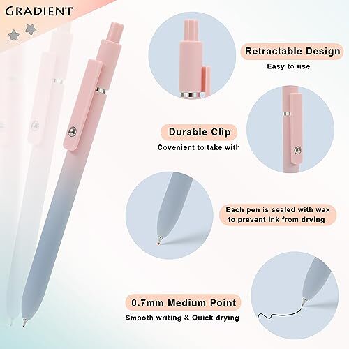 5pcs Pens Black Ink Gel Pens Medium Point 0.7mm Pen 5Pcs Gradient – Black Ink