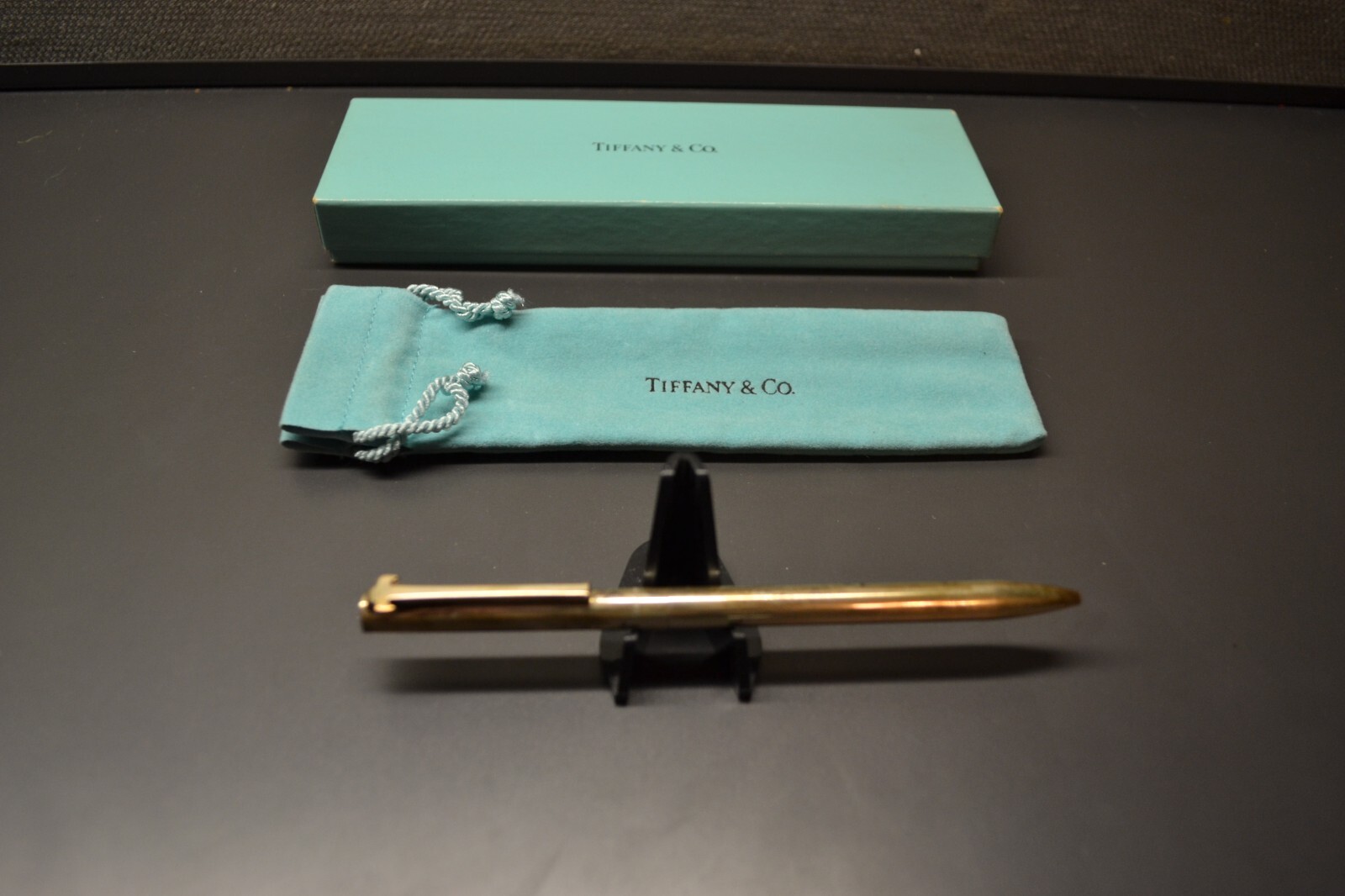 TIFFANY & CO Sterling .925 Silver «T» Pocket Clip Pen Box & Bag w 2 Refills