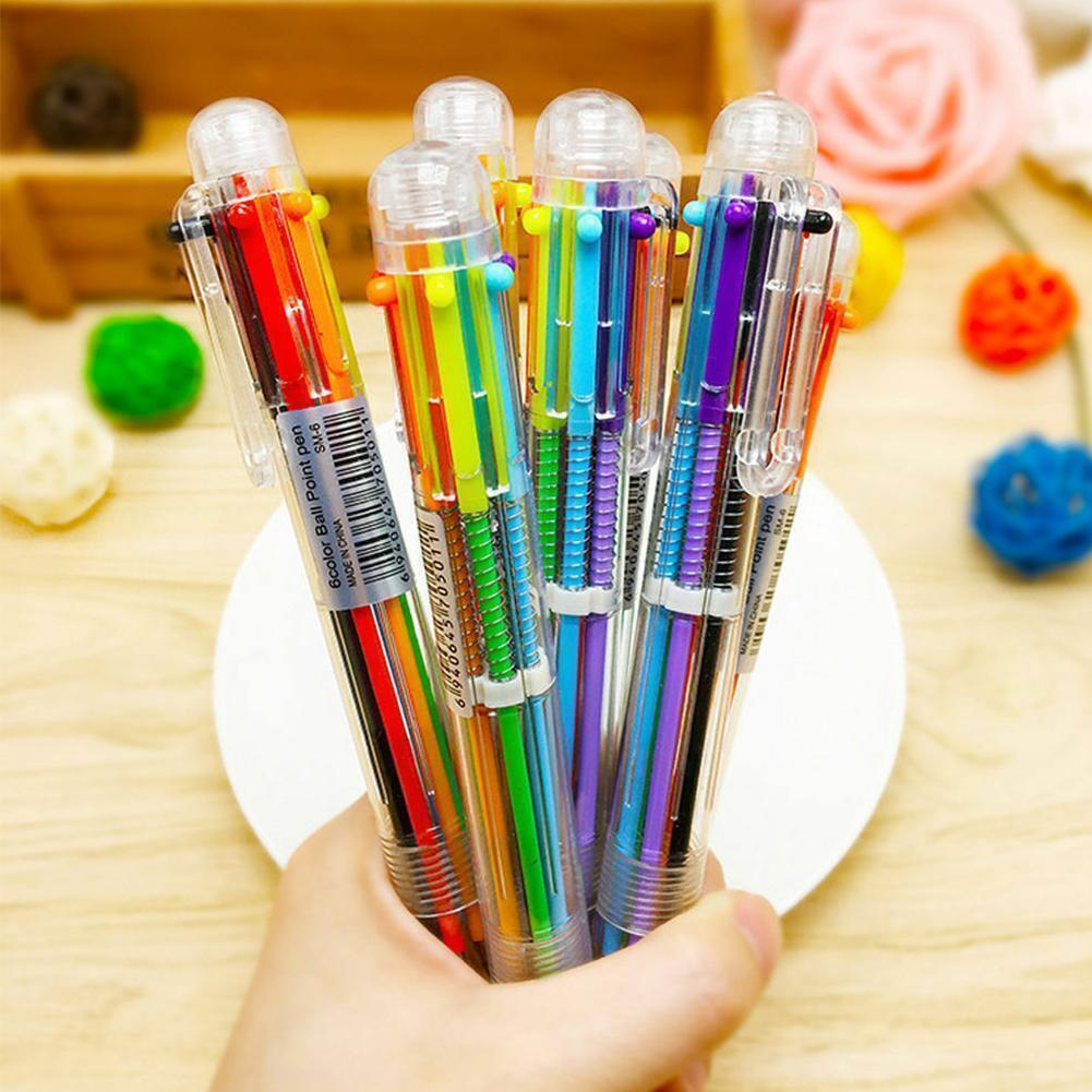 1pcs MultiColor 6 in 1 Color Ballpoint Pen Ball Point Pens Kids School Office