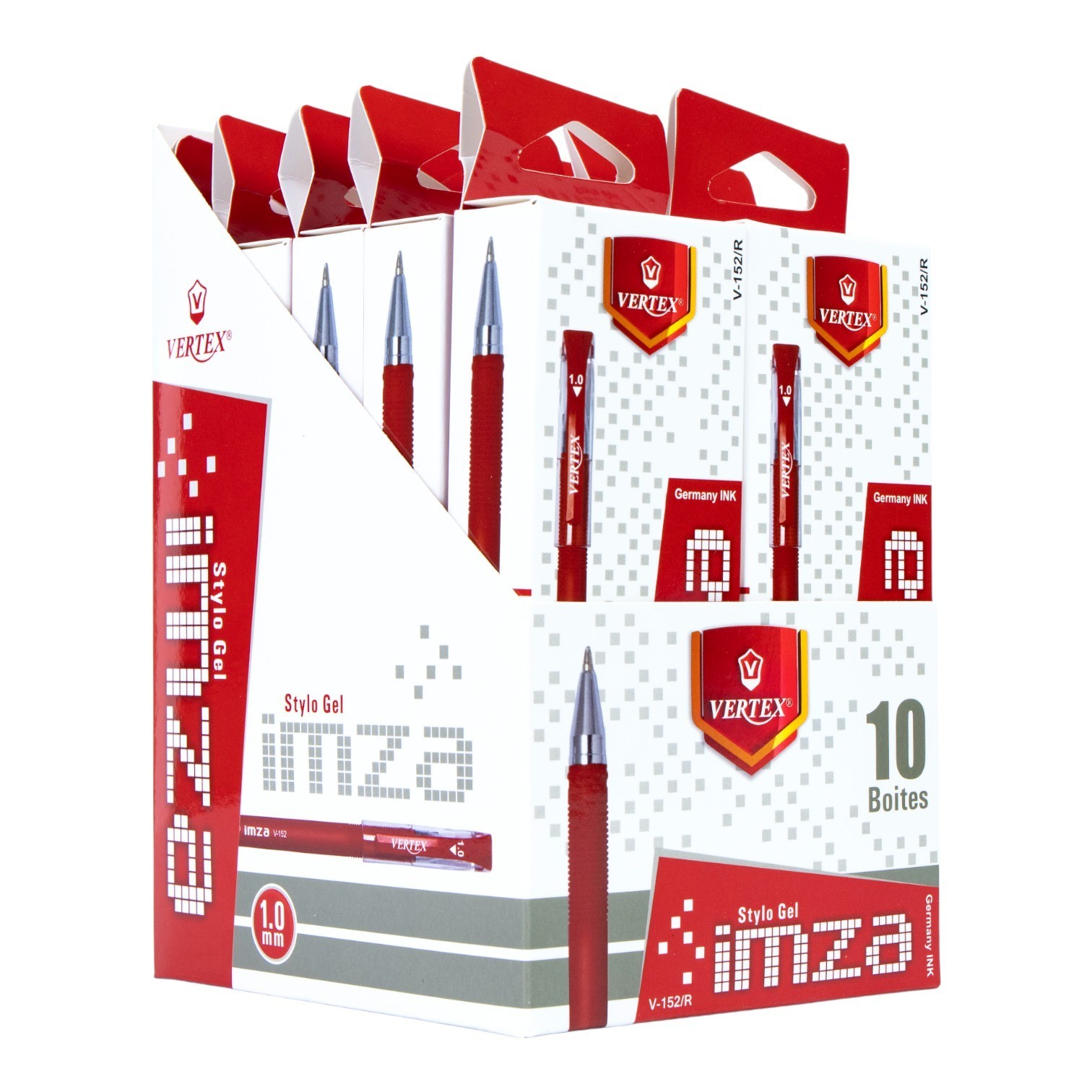 VERTEX IMZA Gel Pens Set 1.0mm Red Germany Ink Bulk 10 Boxes x 10 Pcs (100 Pens)