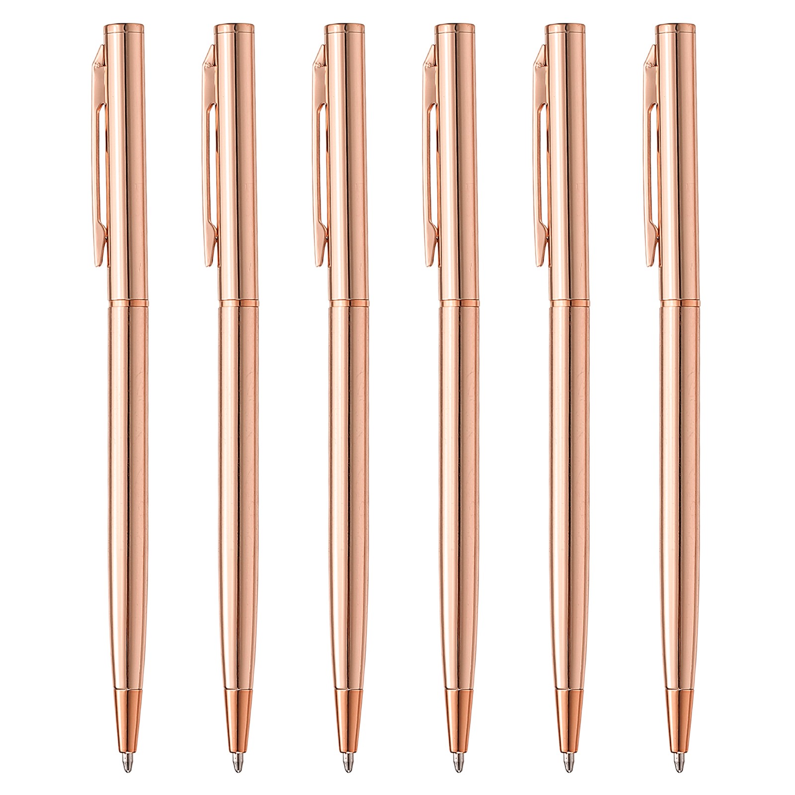 Slim Metallic Ballpoint Pen, 6Pcs Writing Pens with Clips Style 1, Rose Gold