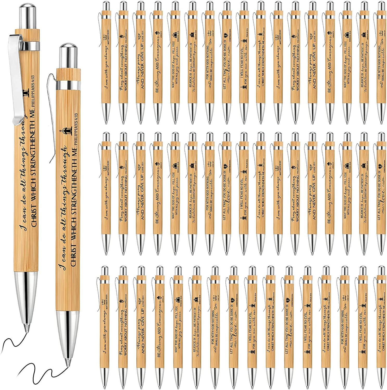 10 Pcs Bible Verse Pens Bamboo Christian Pen Wooden Retractable Bible Pen 1 mm I