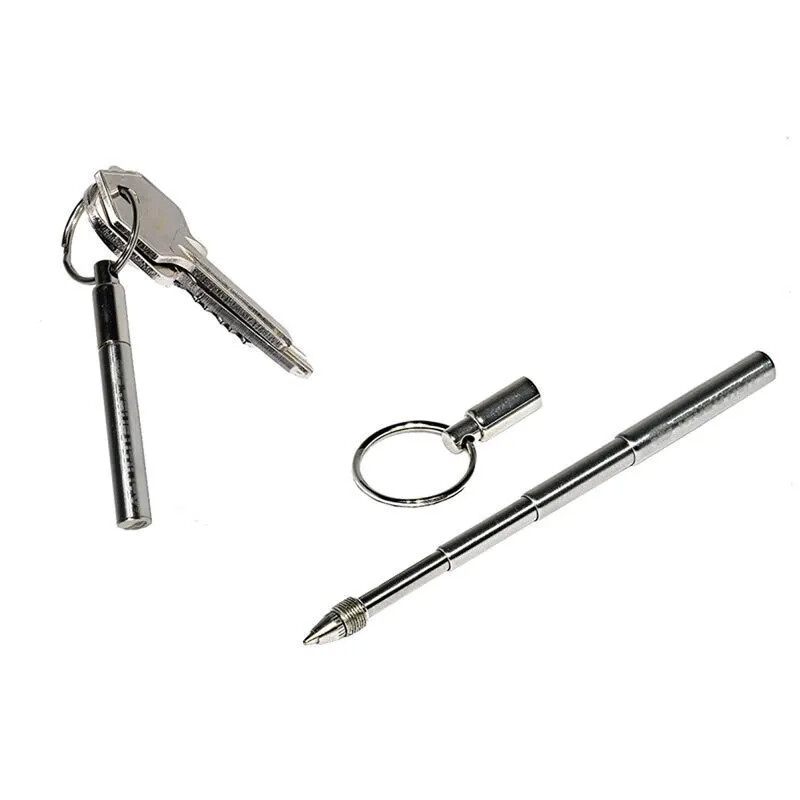 Multifunctional Portable Key Ring Stainless Steel Telescopic Pen Ball Point Pen