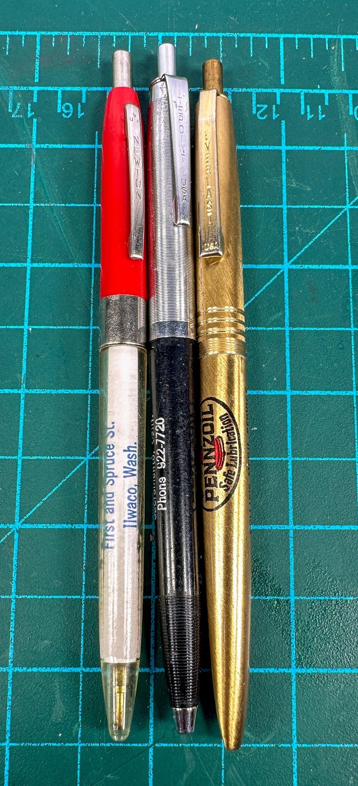 Vintage Everlast Ritepoint Advertising Ballpoint Pens Lot 3 Pennzoil Texaco