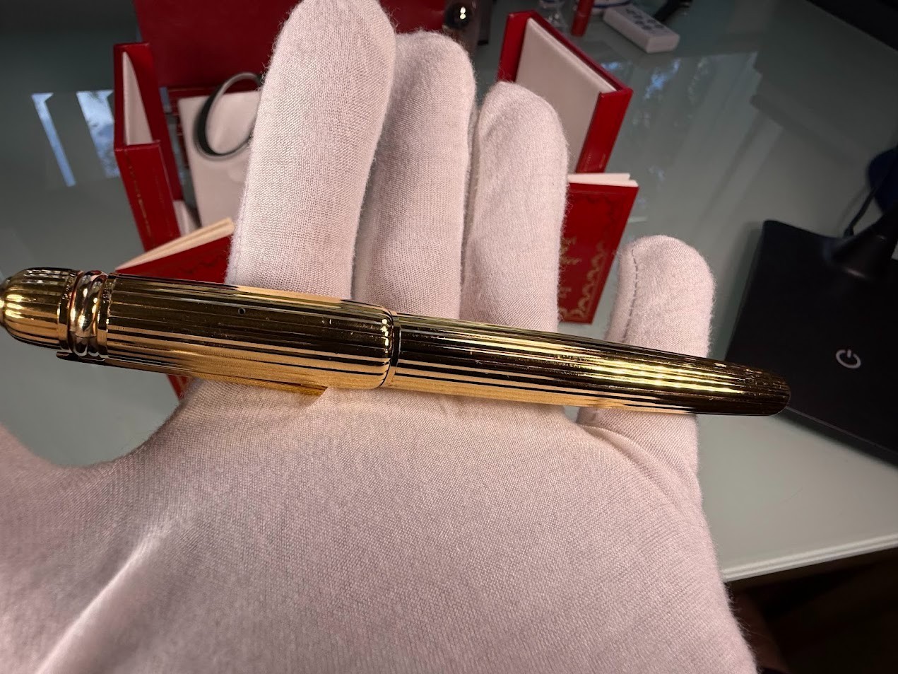 *** Cartier Pasha de Cartier / ball point Gold Pen With Both Box & Refill ***
