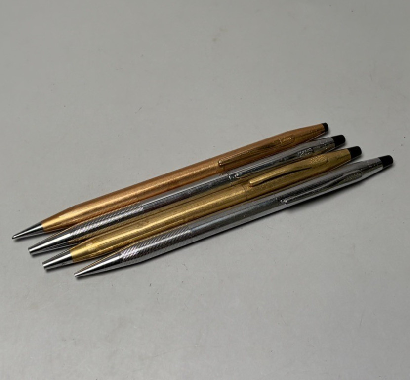 Vintage Gold Filled Chrome Cross Ballpoint Pen Pencil Lot of 4 MCM Needs Ink