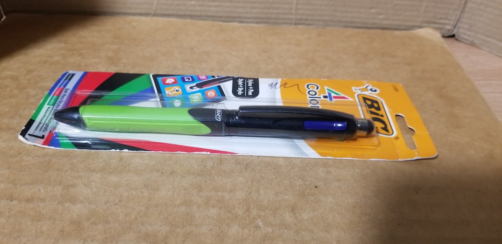 BIC 4 Color Stylus + Ball Pen Grip Medium Point Black Red Green Blue, New Sealed