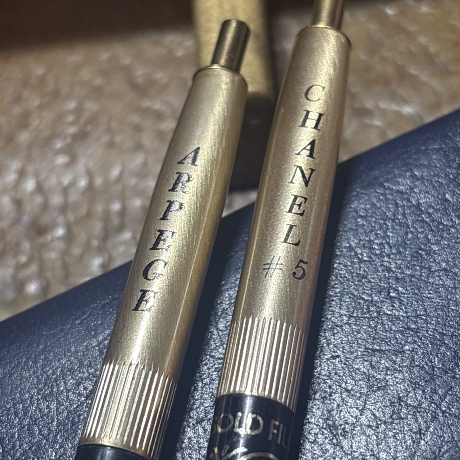 Vtg Arpege CHANEL No 5 Ballpoint Pen Set Vintage 14kt Gold Perfume Writing Pens