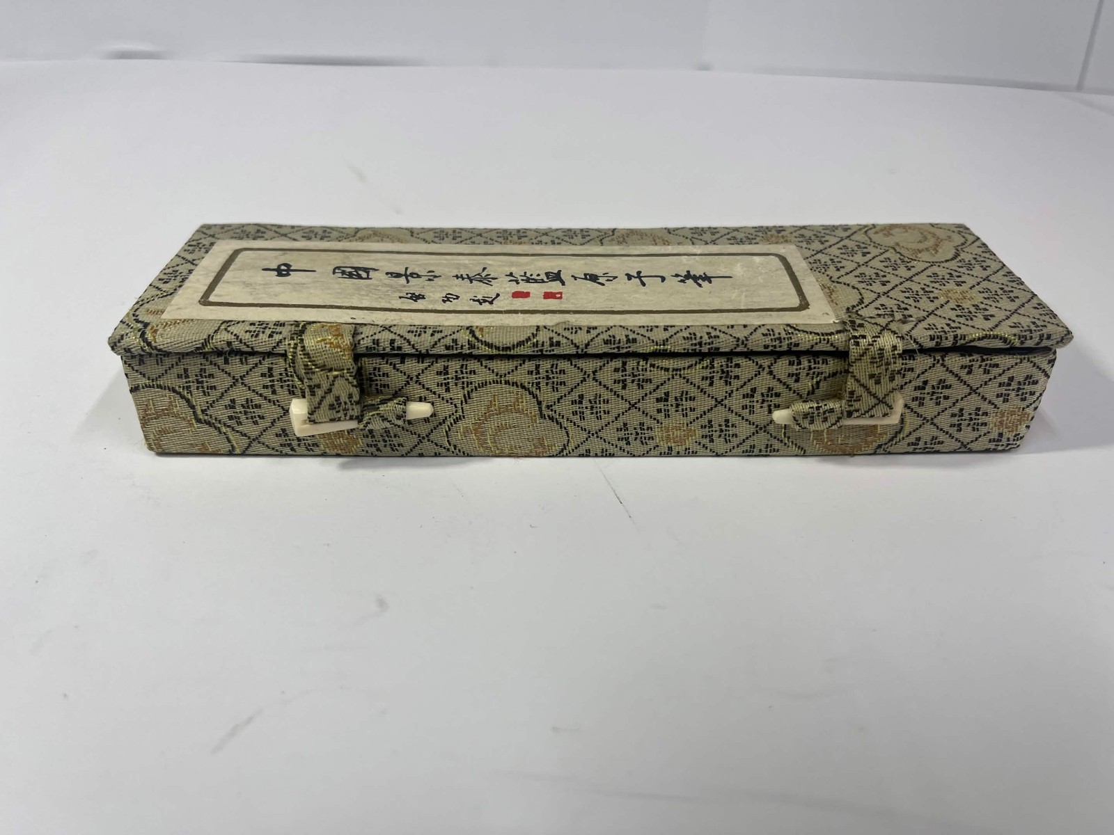 Vintage Chinese Cloisonne Enamel Ballpoint Pen Gold Tone Floral Silk Box NOS