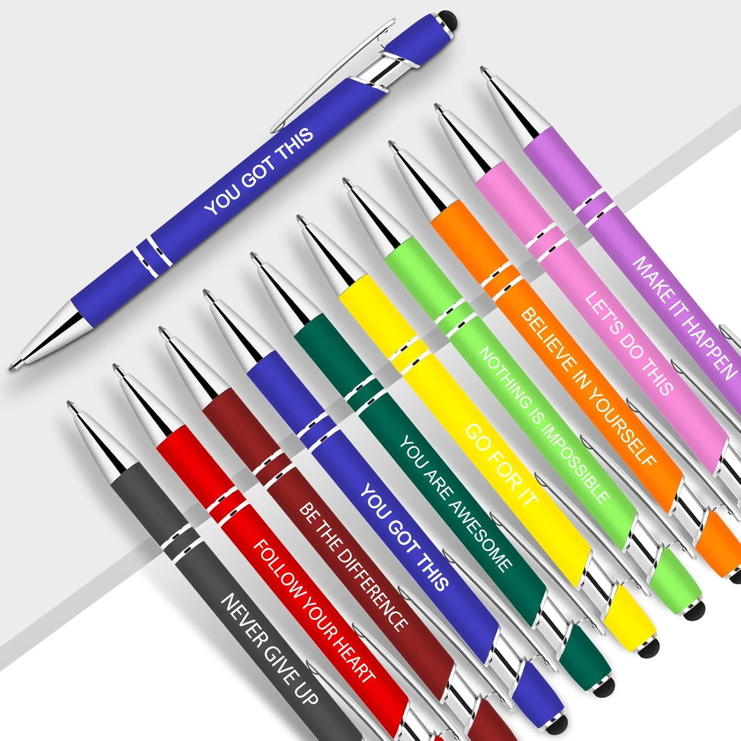 10 Pcs Inspirational Pens – Motivational Ballpoint Ink Pens Bulk with Stylus Tip