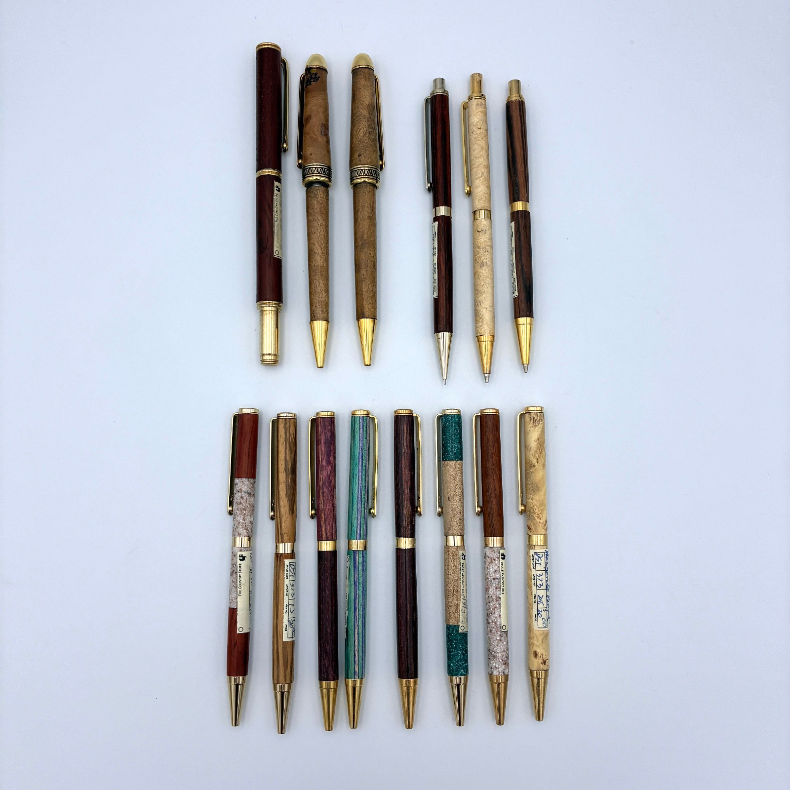Lot of 14 Handmade Wooden Pens & Pencils – Some Broken – READ